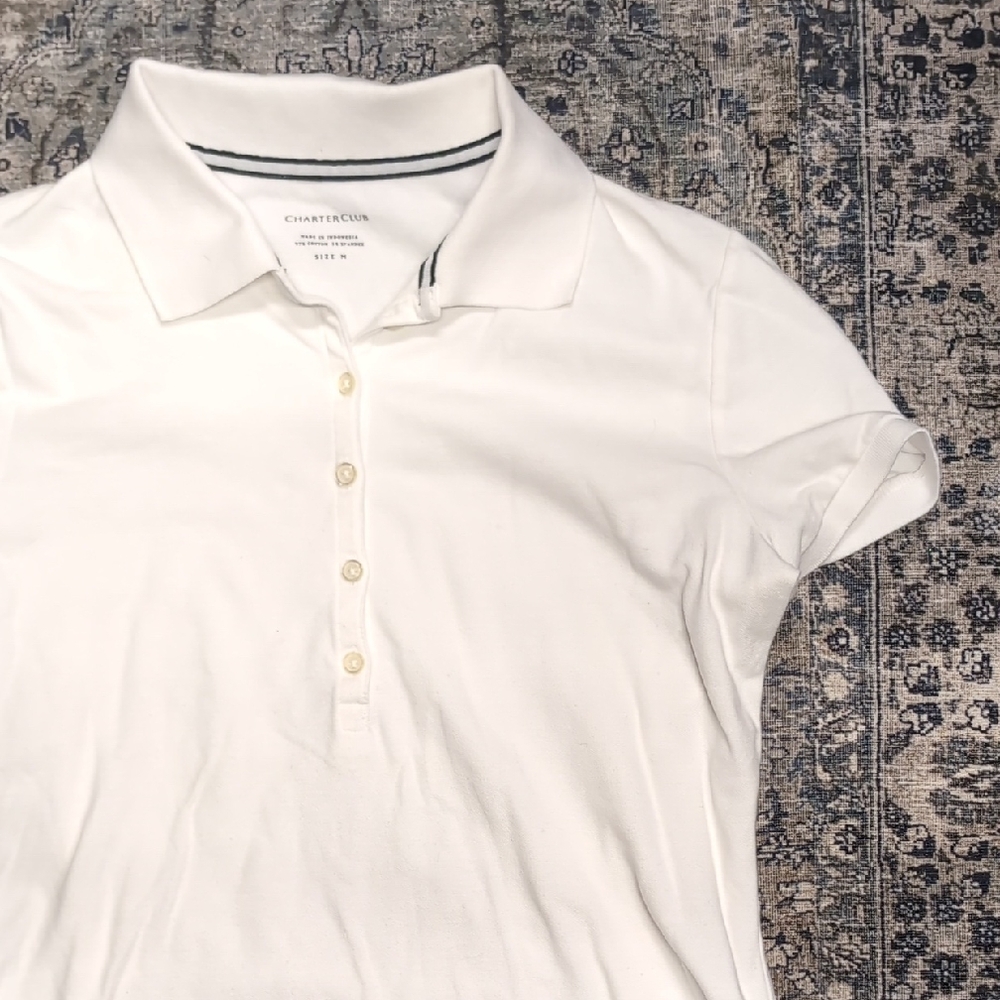 Charter Club Women's White Polo Button Down Shirt